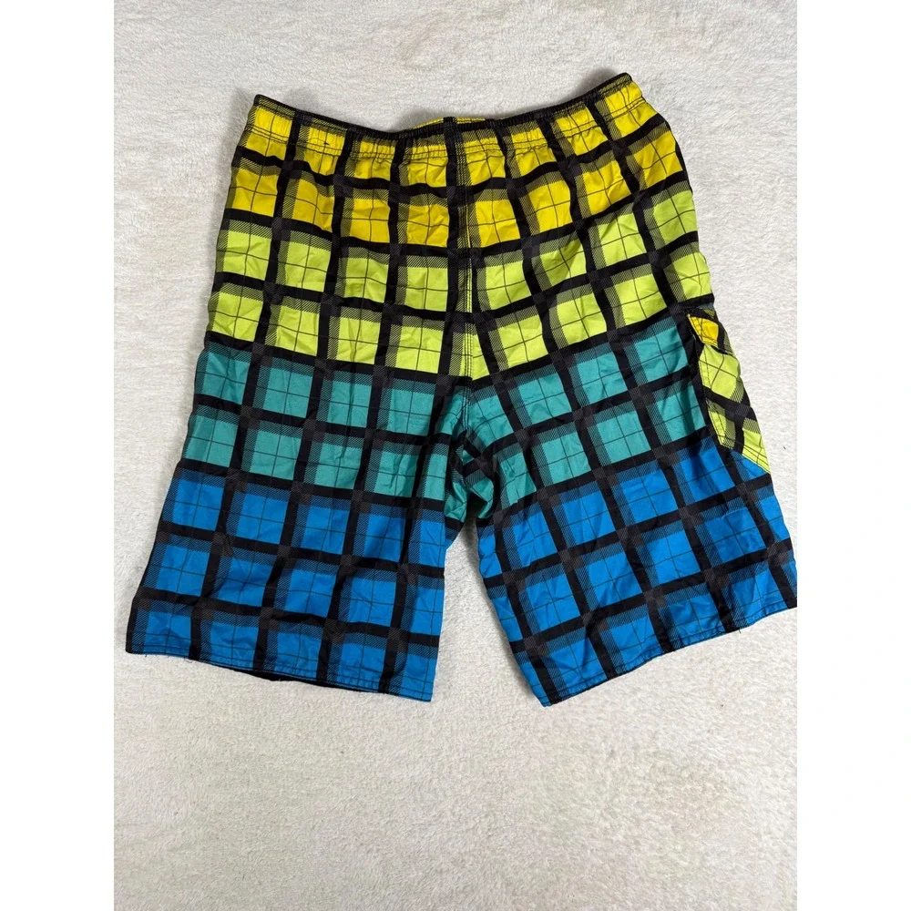 Burnside Board‎ Shorts Mens Medium Multi Color Plaid Gradient y2k Swim Trunks